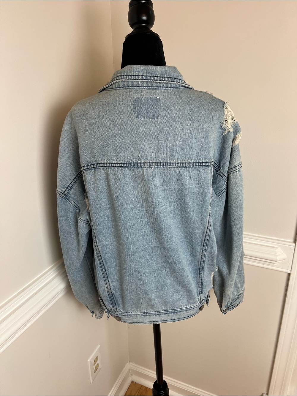 O&O Denimwear Corset Tie Light Wash Distressed Denim Jacket Size M - Picture 3 of 16